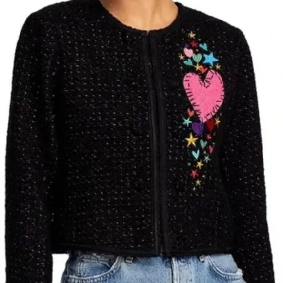 Aqua Kerri Rosenthal Heart Patch Boucle Jacket M - Picture 1 of 9